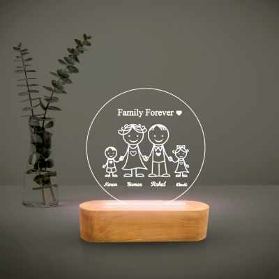 Family Forever Acrylic Led Lamp with Cool White Light Personalized with Family Member Name | Gift for Parents | Unique Gift Items